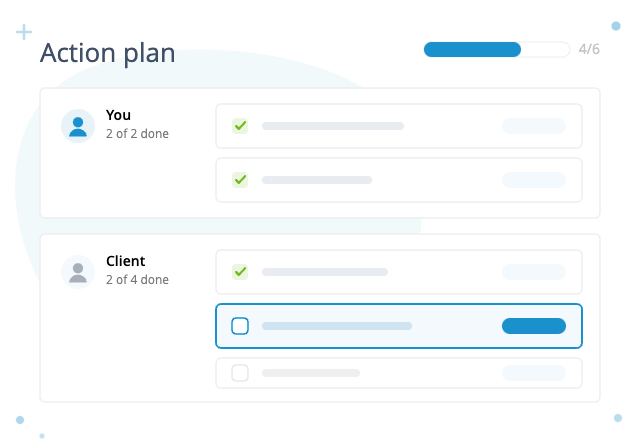 A shared mutual action plan with tasks for your team and the client