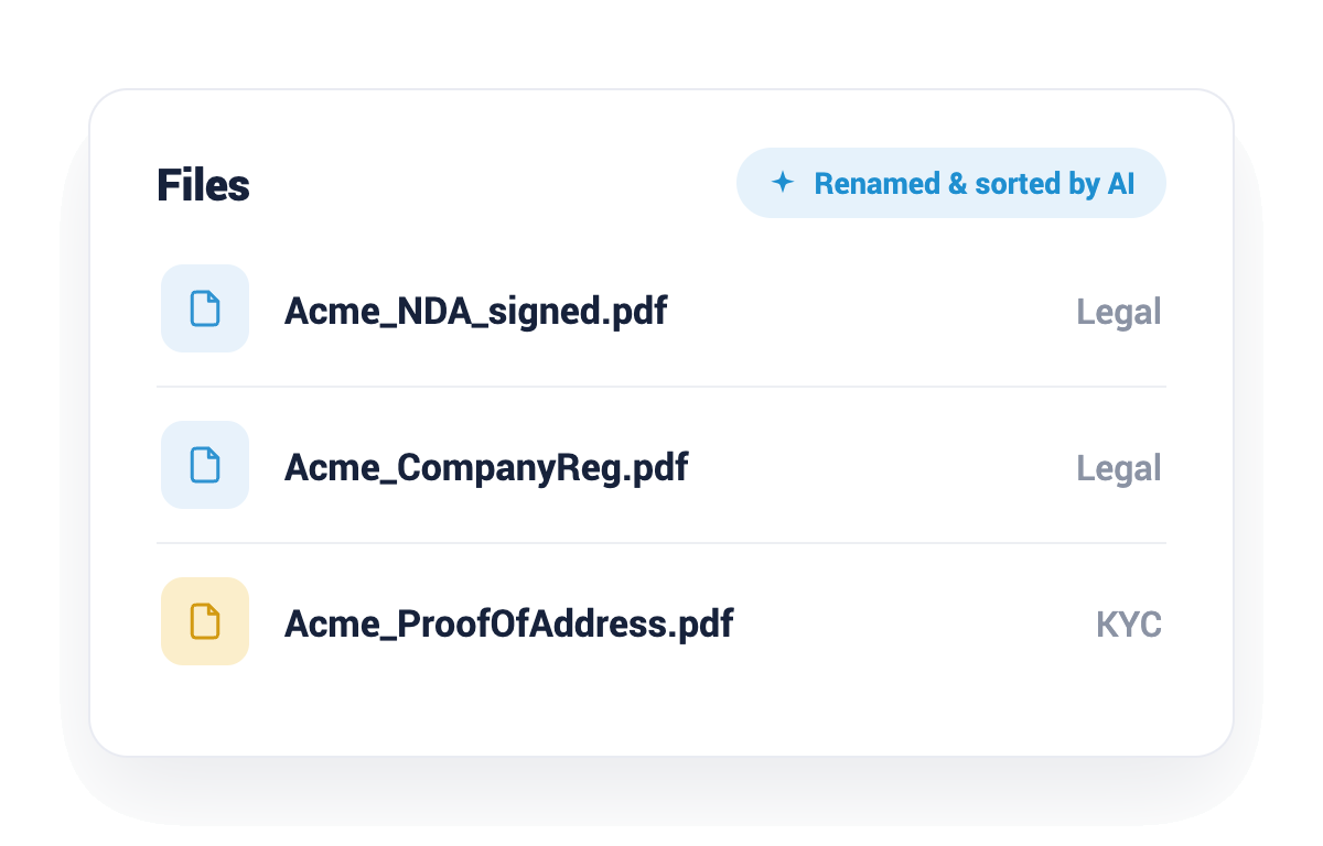 Collect AI automatically renaming and sorting uploaded files into folders