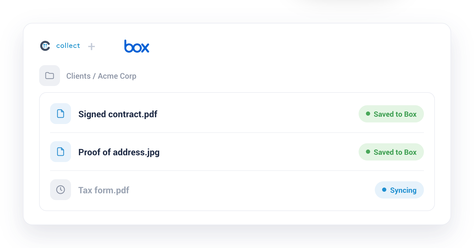 Collect syncing collected documents into a Box folder