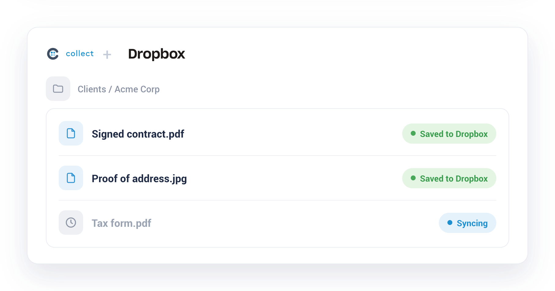 Collect syncing collected documents into a Dropbox folder