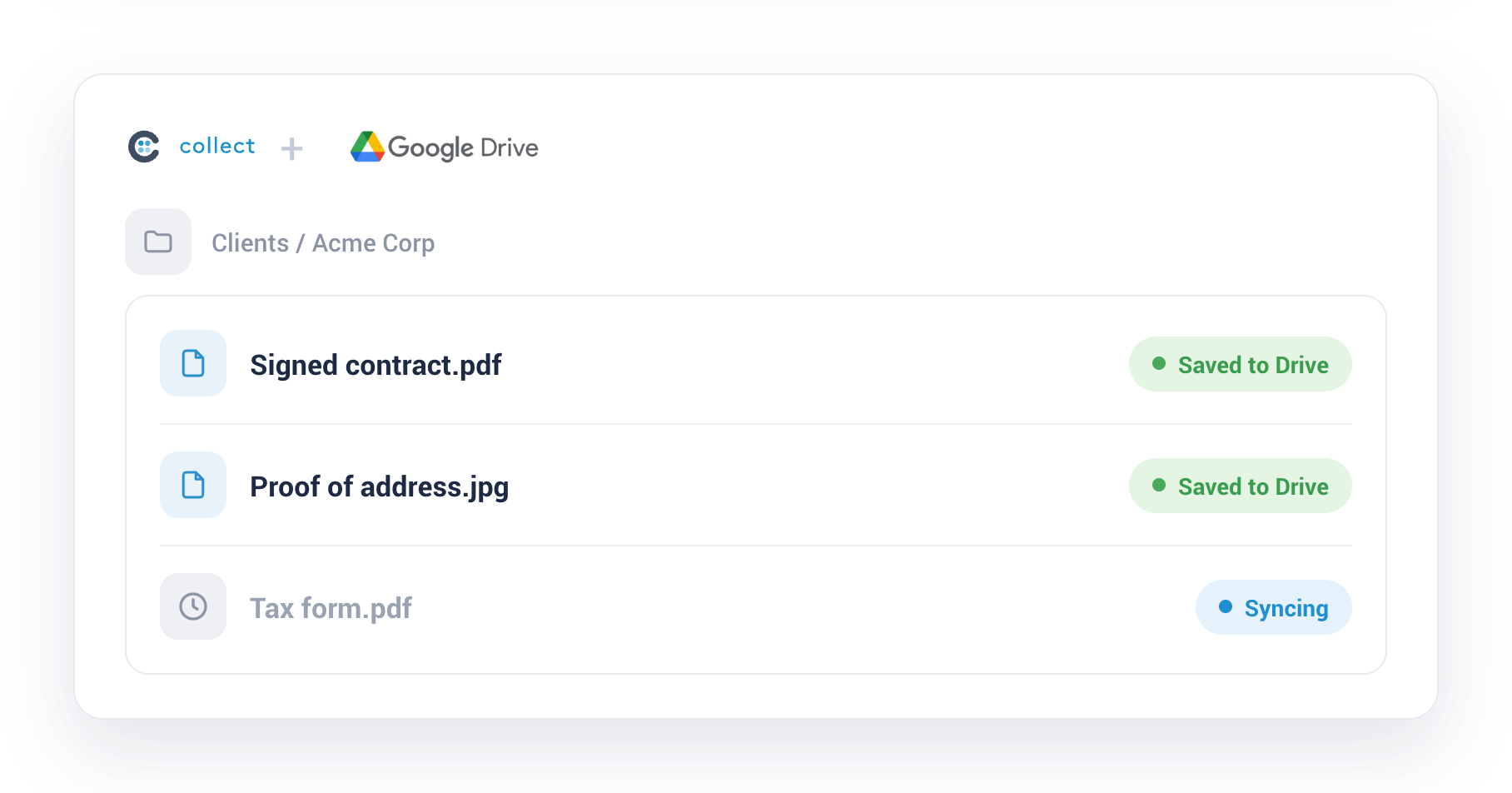 Collect syncing collected documents into a Google Drive folder