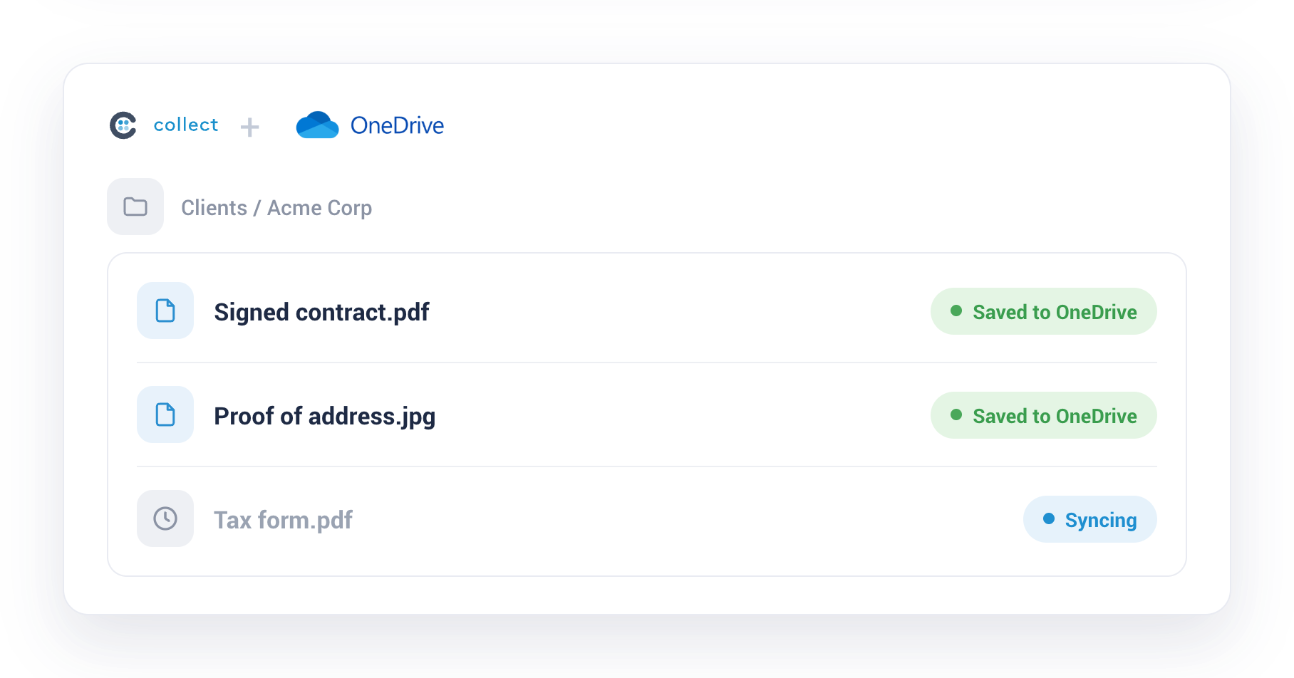 Collect syncing collected documents into a OneDrive folder