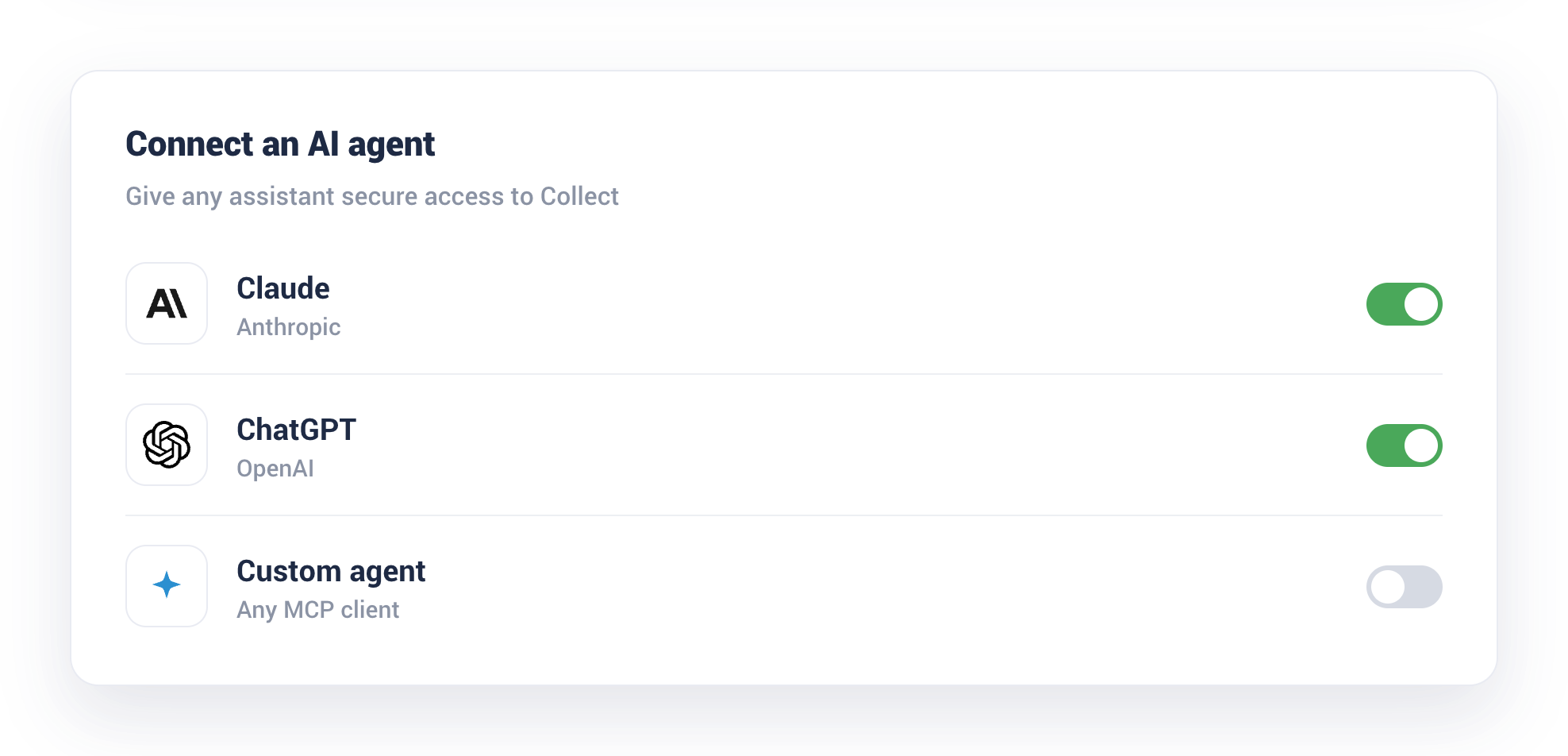 Connecting Claude, ChatGPT and other AI agents to Collect