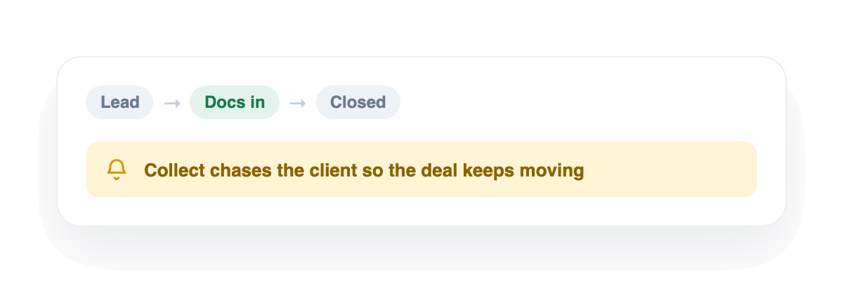 Collect chasing documents to keep a Pipedrive deal moving forward