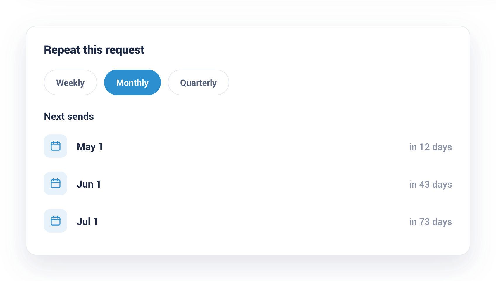 Choosing a weekly, monthly or quarterly cadence for a recurring request