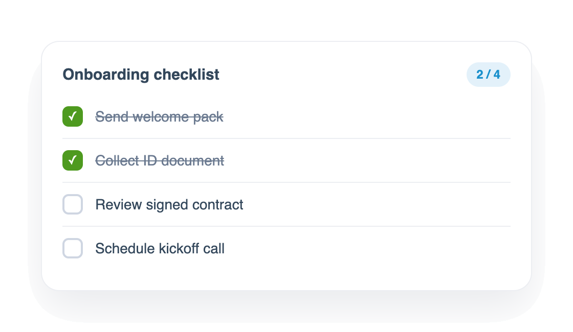An onboarding checklist of to-dos being completed in Collect